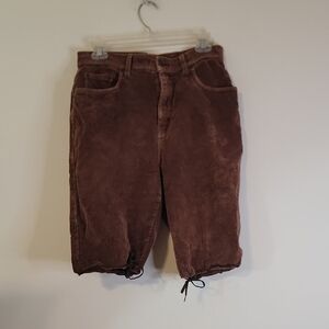 Brown Corduroy Drawstring Hem Shorts